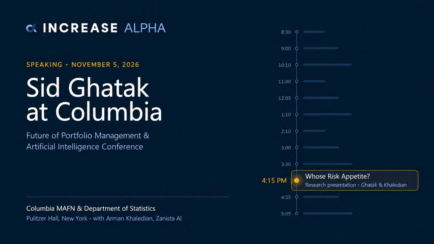Sid Ghatak at Columbia, November 5, 2026, 4:15 PM